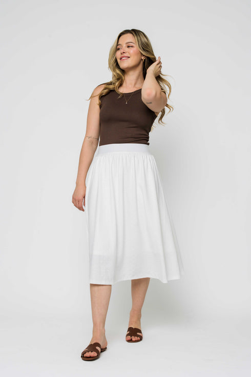 Lina-Stretch Eyelet Midi Skirt